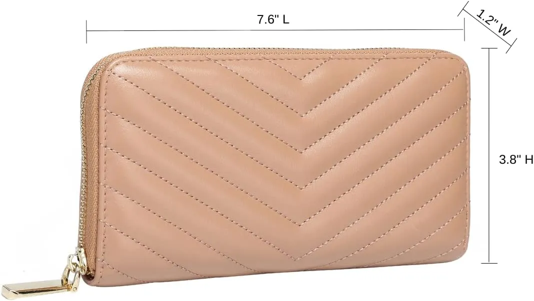 Daisy Rose Womens Zip-Around Wallet & Phone Clutch with RFID Blocking, PU Vegan Leather (Blush)