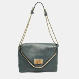 Dark Green Leather Medium Sally Shoulder Bag