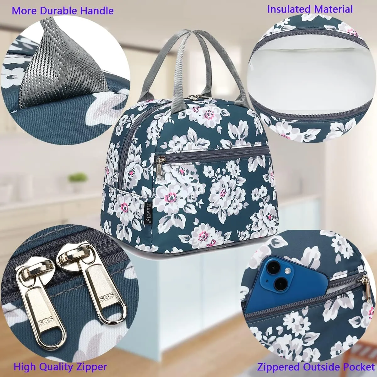FlowFly Insulated Lunch Cooler Bag - Tote Bag Organizer for Women/Men, Plum
