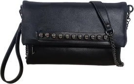 Fold-Over Women Clutch Purse Beaded PU Leather Chain Crossbody Bag Female Envelope Evening Bags