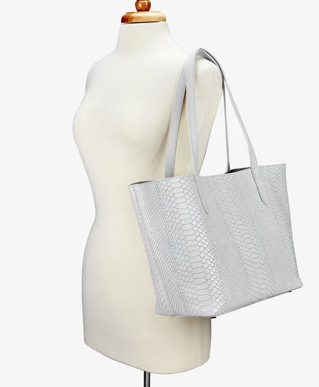 GiGi New York - Teddie Tote Embossed Python White