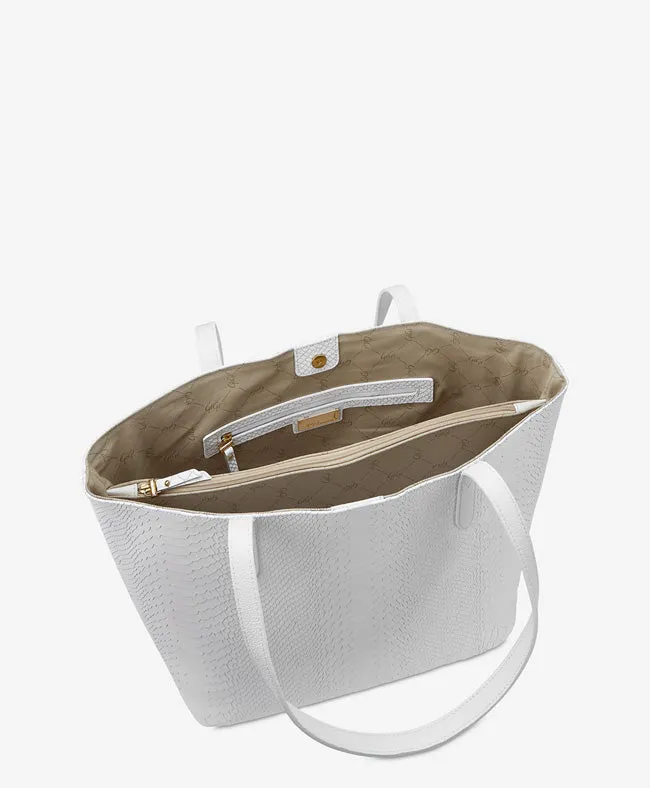 GiGi New York - Teddie Tote Embossed Python White