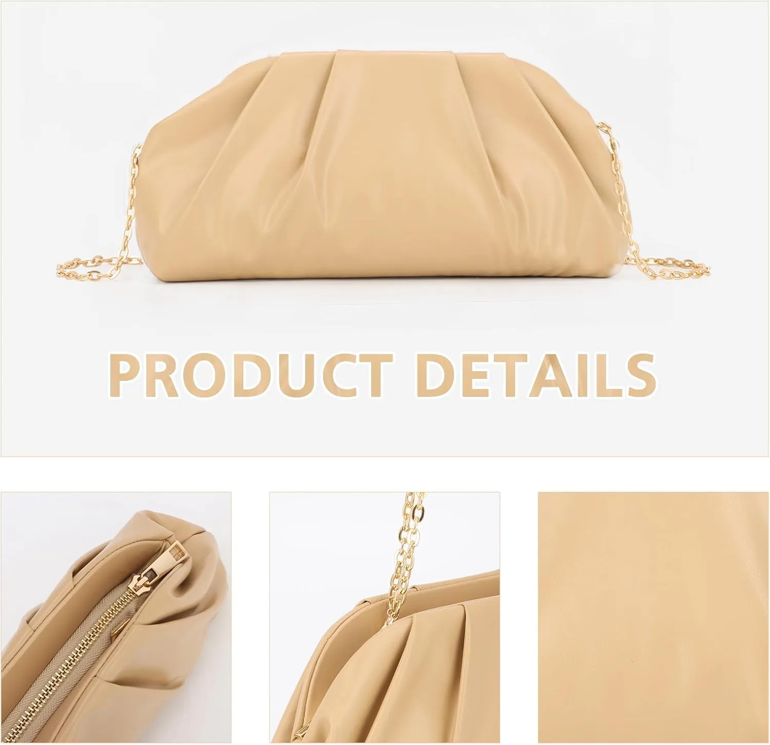 GOKTOW Ruched Dumpling Clutch Purse Women's Evening Bag Soft Vegan Leather Handbags for Weddings Proms Cocktail-Gemma