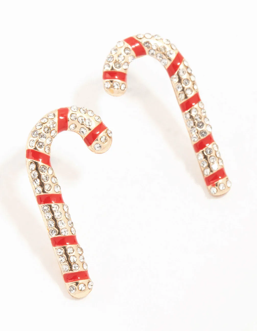 Gold Diamante Candy Cane Earrings