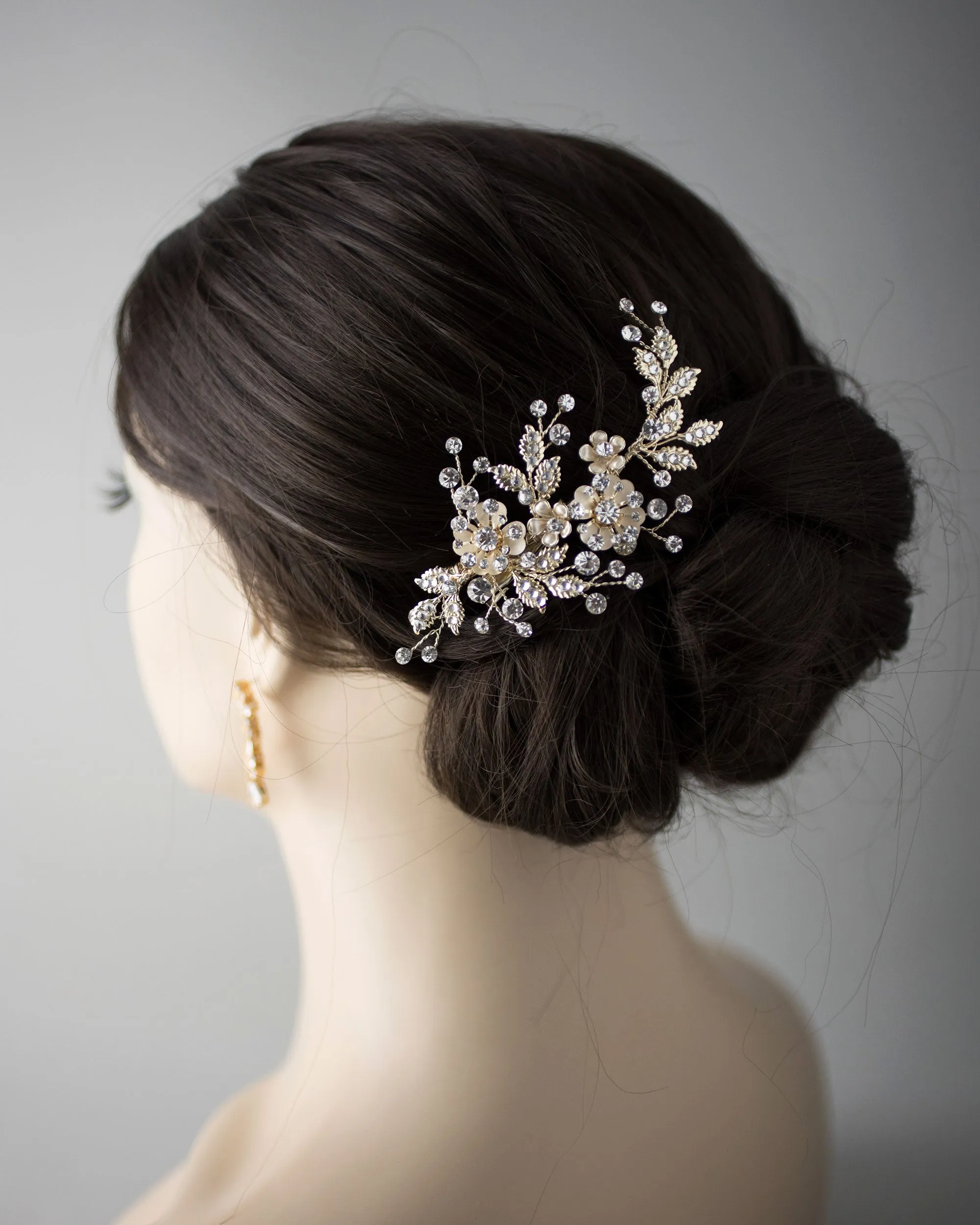 Gold Flower and Leaf Wedding Hair Clip