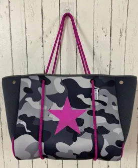 Grey Camo and Star Neoprene Tote