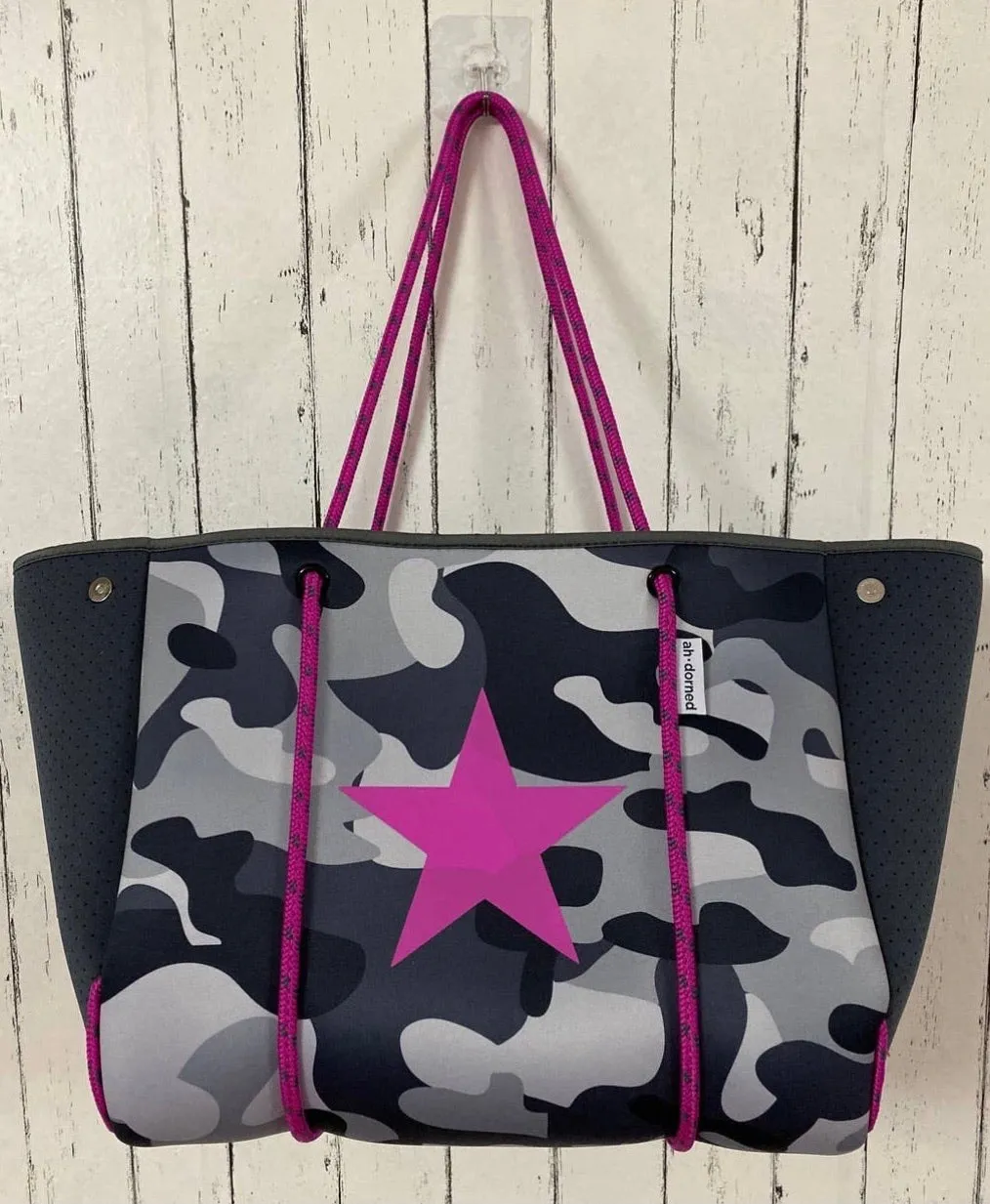 Grey Camo and Star Neoprene Tote