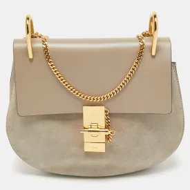 Grey Leather and Suede Medium Drew Shoulder Bag