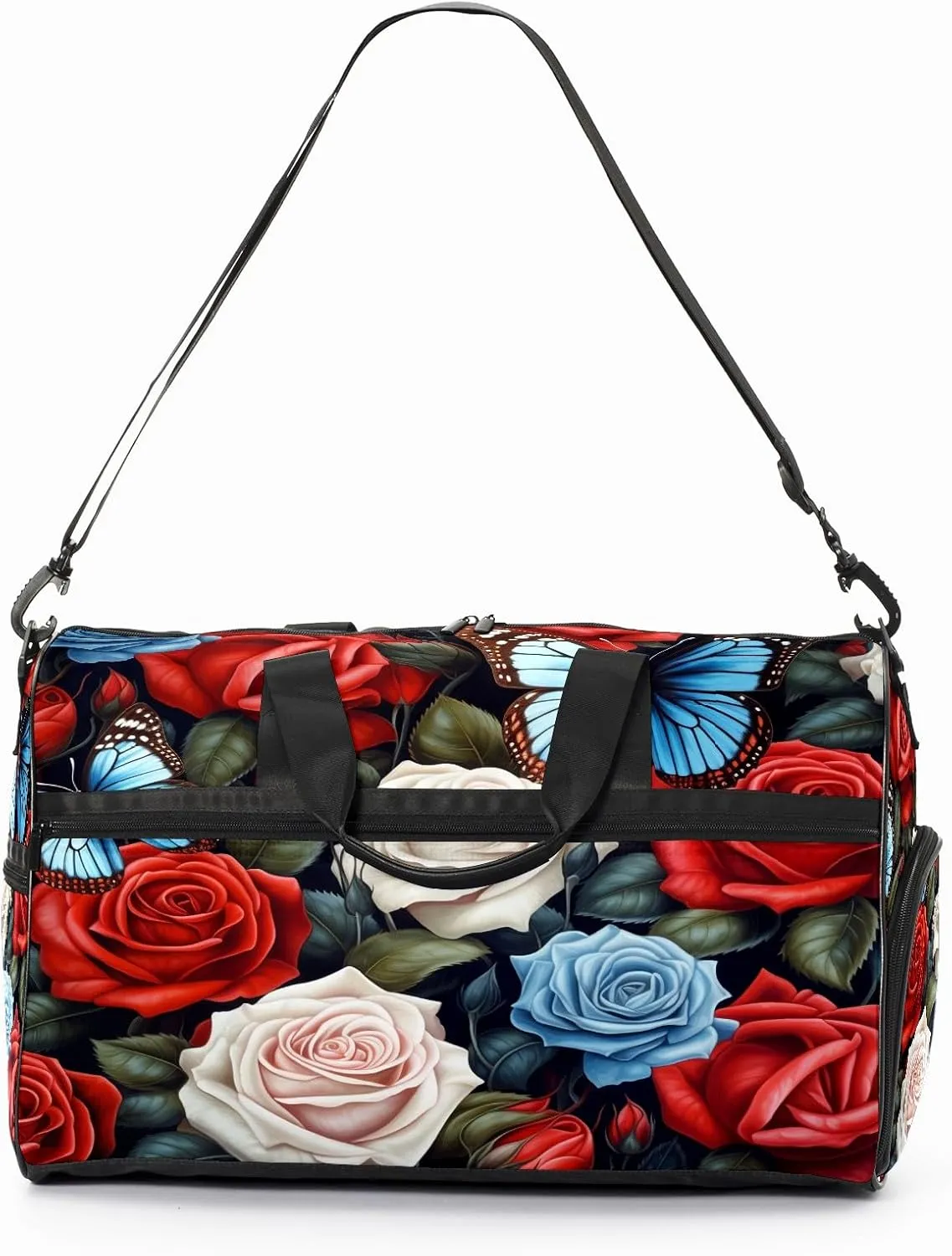Gym Bag for Women, Carry on Weekender Overnight Bag, Travel Duffel Bags, Personal Item Travel Bag Tote Bag Workout Dance Bag, Butterfly Rose Flower - 12