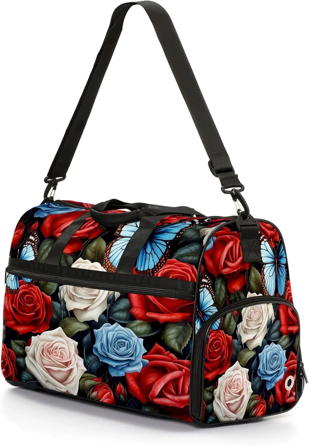 Gym Bag for Women, Carry on Weekender Overnight Bag, Travel Duffel Bags, Personal Item Travel Bag Tote Bag Workout Dance Bag, Butterfly Rose Flower - 12