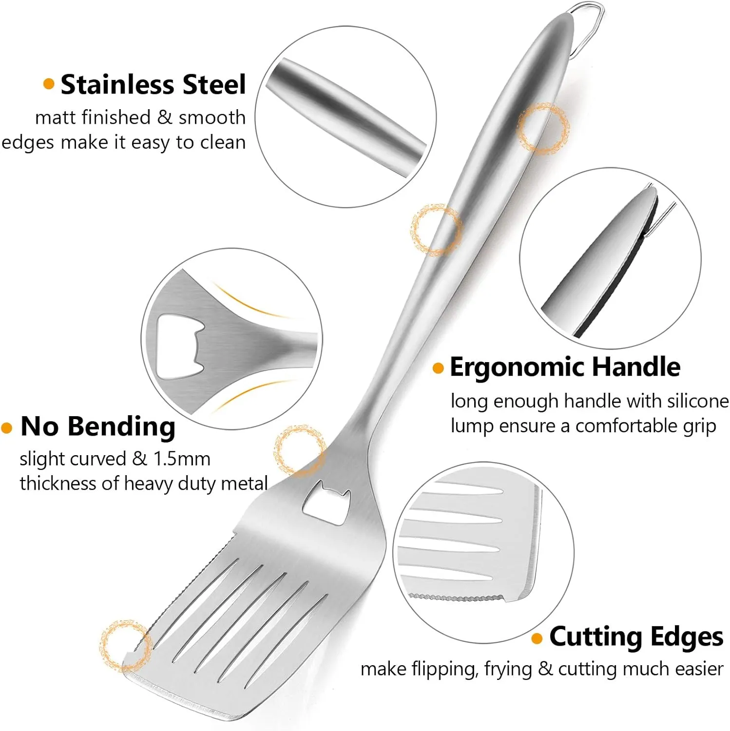 HaSteeL Grilling Utensil Set 18in, Stainless Steel BBQ Accessories Tools with Bag for Outdoor Cooking Camping, Heavy Duty Grill Spatula, Tong, Meat Fork, Basting Brush, Cleaning Brush, Mans Gift