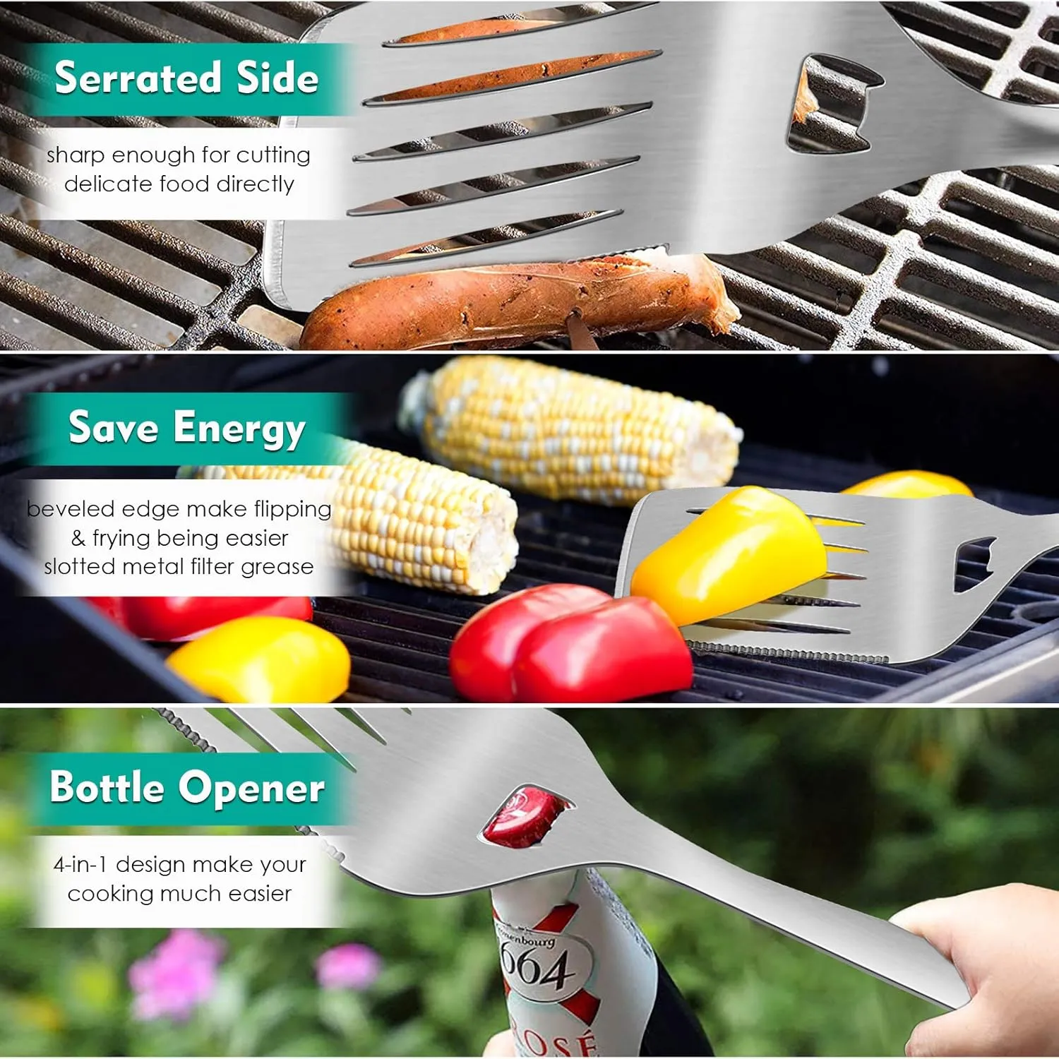 HaSteeL Grilling Utensil Set 18in, Stainless Steel BBQ Accessories Tools with Bag for Outdoor Cooking Camping, Heavy Duty Grill Spatula, Tong, Meat Fork, Basting Brush, Cleaning Brush, Mans Gift