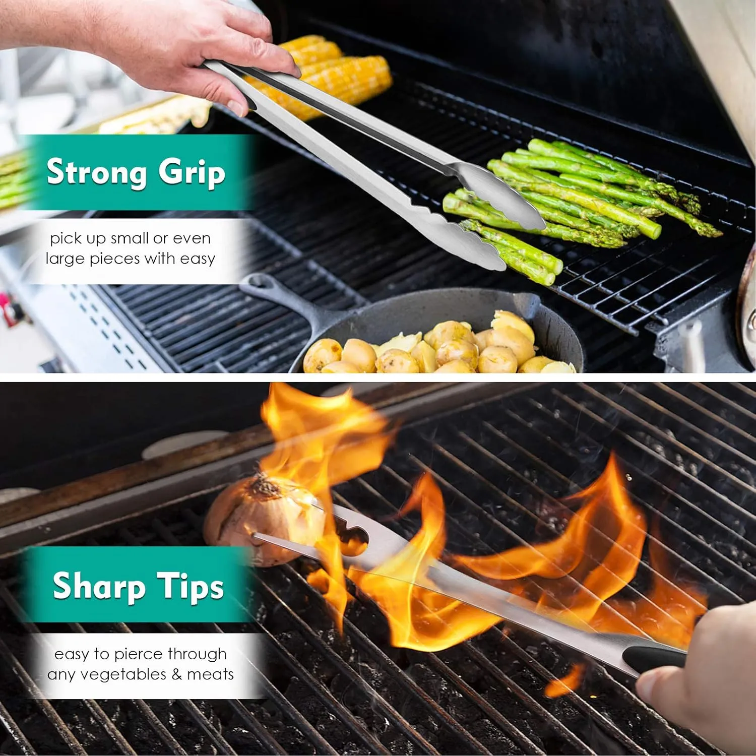 HaSteeL Grilling Utensil Set 18in, Stainless Steel BBQ Accessories Tools with Bag for Outdoor Cooking Camping, Heavy Duty Grill Spatula, Tong, Meat Fork, Basting Brush, Cleaning Brush, Mans Gift