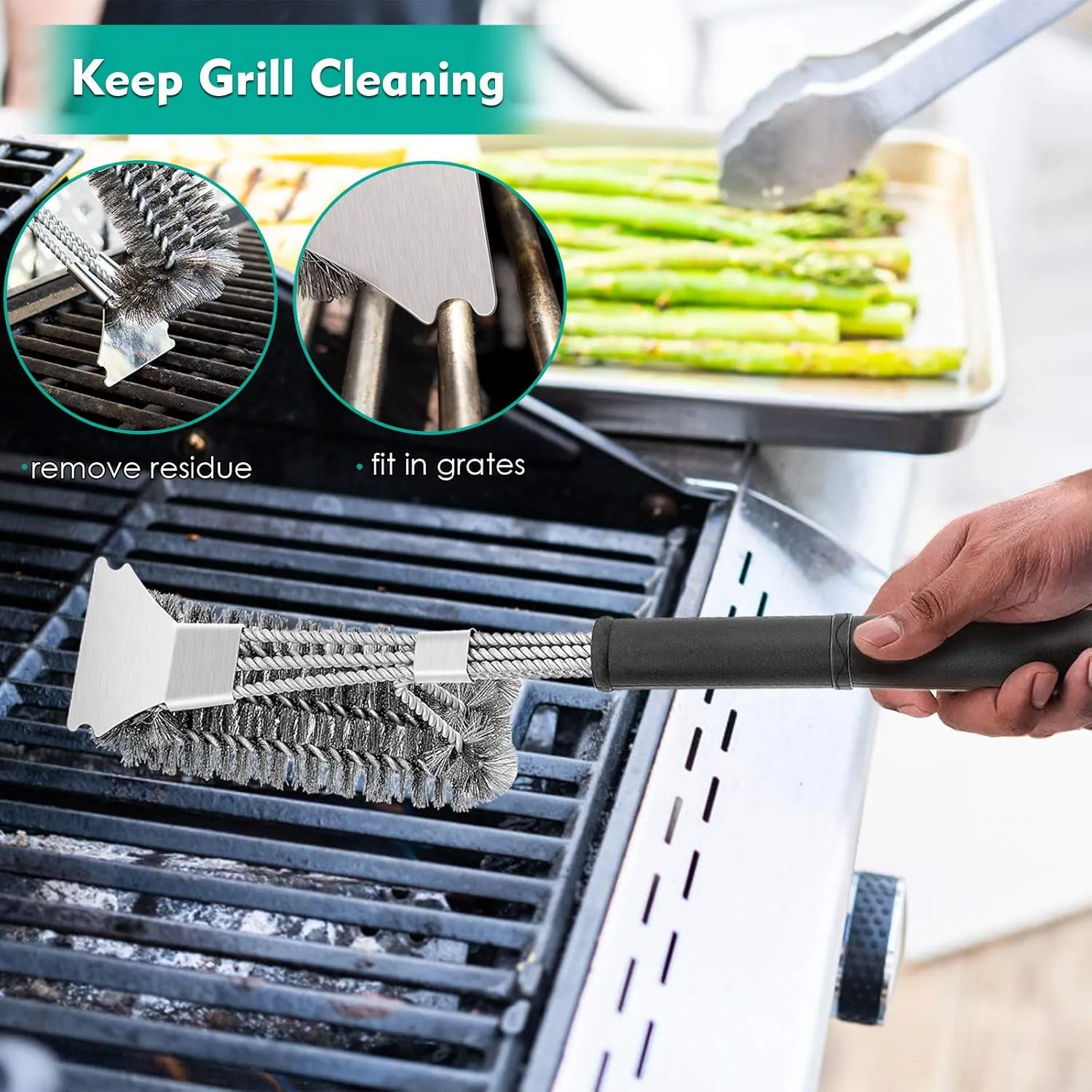 HaSteeL Grilling Utensil Set 18in, Stainless Steel BBQ Accessories Tools with Bag for Outdoor Cooking Camping, Heavy Duty Grill Spatula, Tong, Meat Fork, Basting Brush, Cleaning Brush, Mans Gift