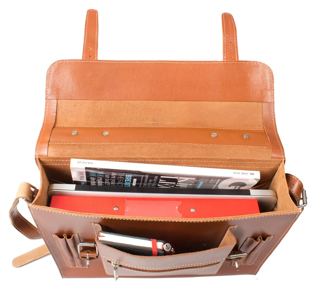 HIDEONLINE VINTAGE TAN BRIDLE LEATHER SLIMLINE SATCHEL BACKPACK