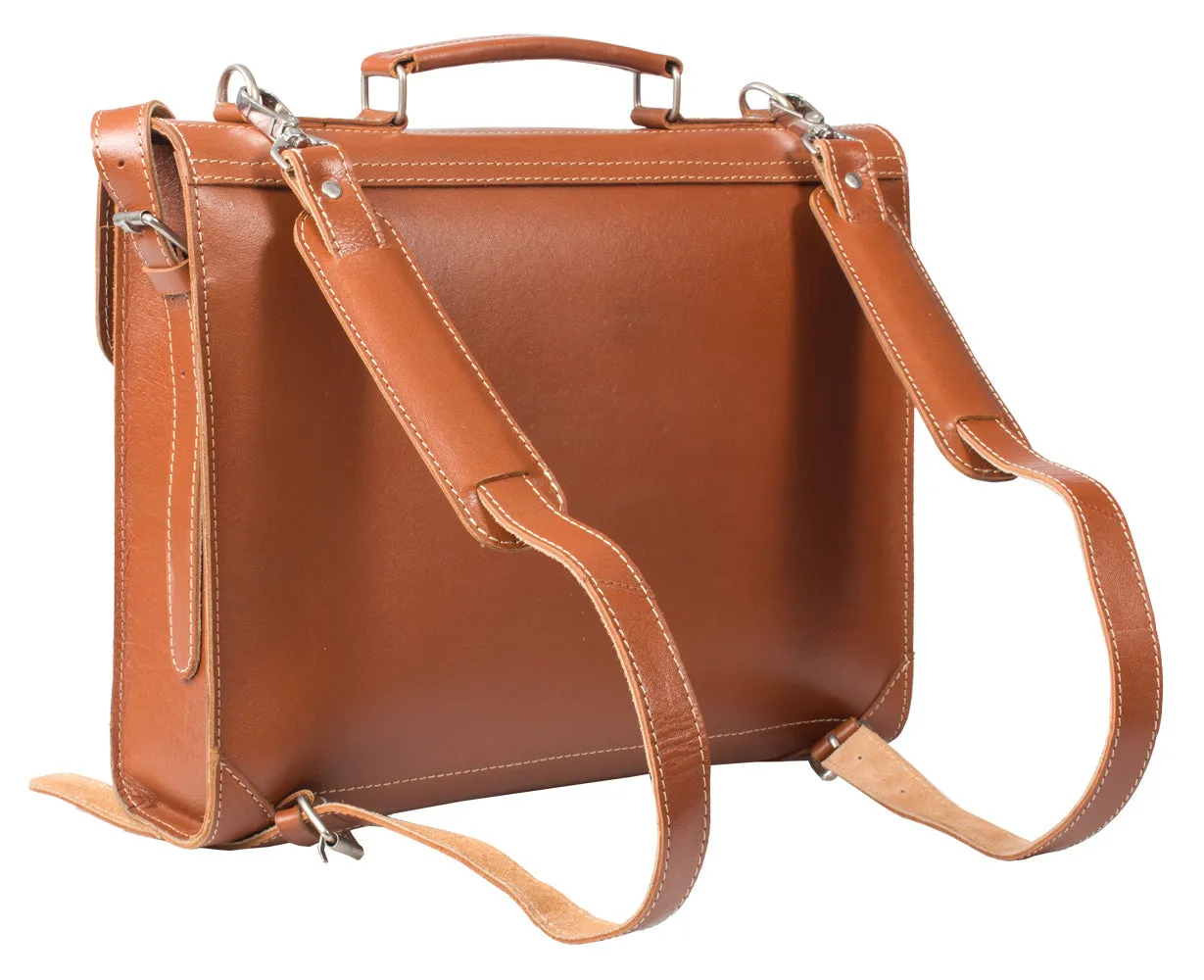 HIDEONLINE VINTAGE TAN BRIDLE LEATHER SLIMLINE SATCHEL BACKPACK