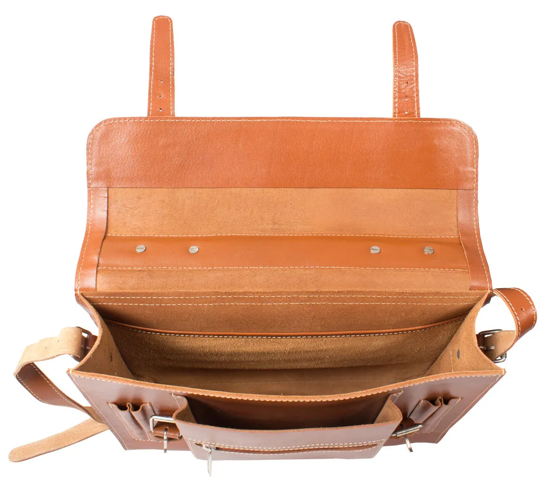 HIDEONLINE VINTAGE TAN BRIDLE LEATHER SLIMLINE SATCHEL BACKPACK