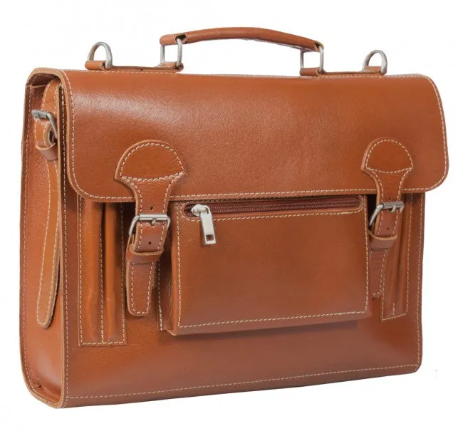 HIDEONLINE VINTAGE TAN BRIDLE LEATHER SLIMLINE SATCHEL BACKPACK
