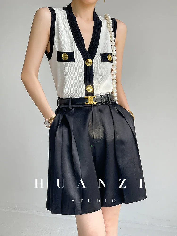 Huanzi V-neck knitted summer sleeveless outer top - lkop