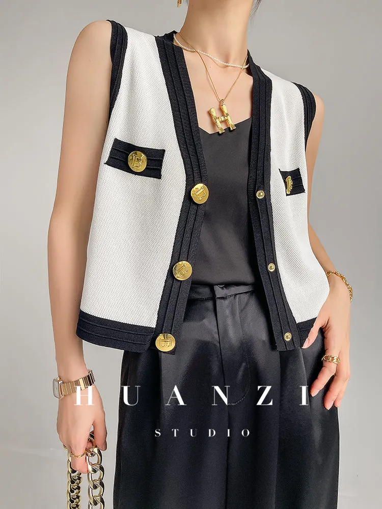 Huanzi V-neck knitted summer sleeveless outer top - lkop