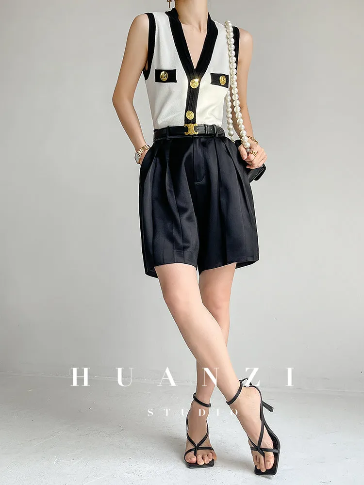 Huanzi V-neck knitted summer sleeveless outer top - lkop