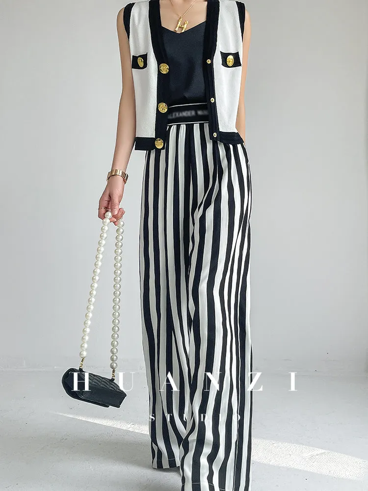 Huanzi V-neck knitted summer sleeveless outer top - lkop