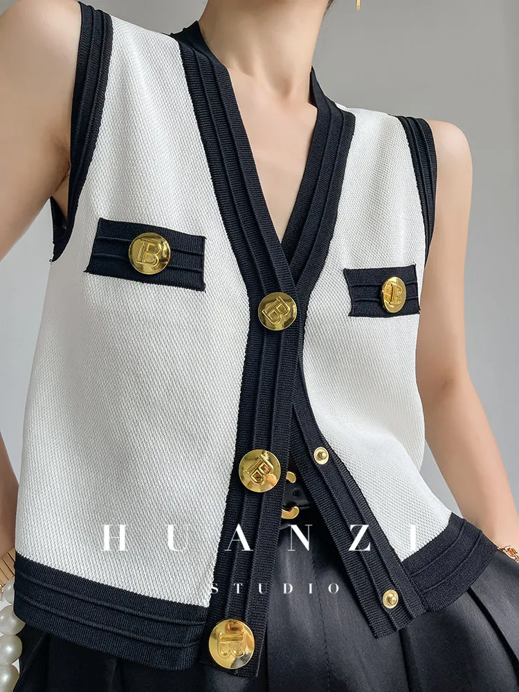 Huanzi V-neck knitted summer sleeveless outer top - lkop
