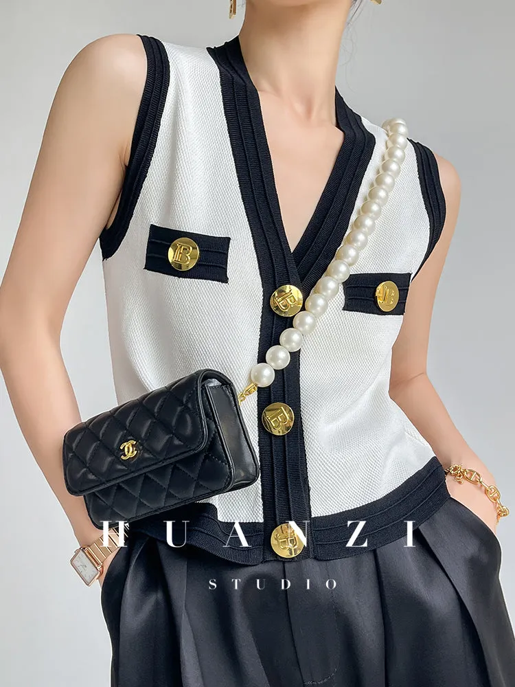 Huanzi V-neck knitted summer sleeveless outer top - lkop