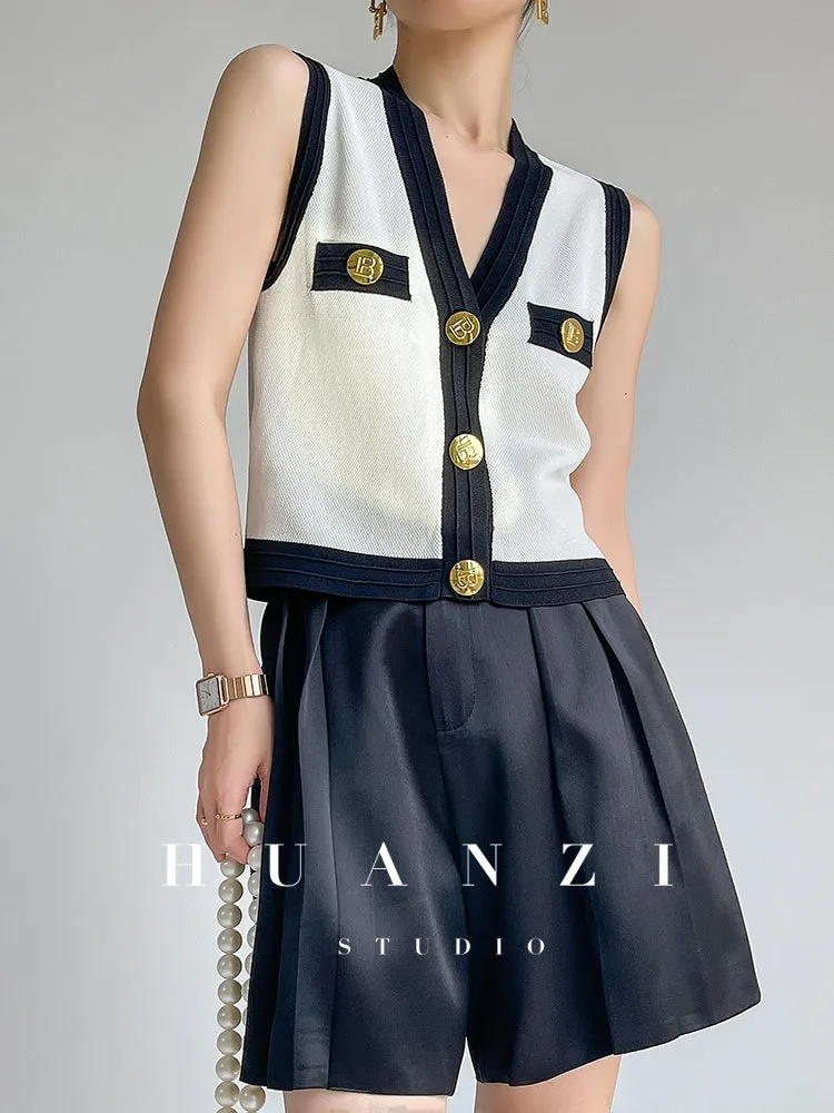 Huanzi V-neck knitted summer sleeveless outer top - lkop