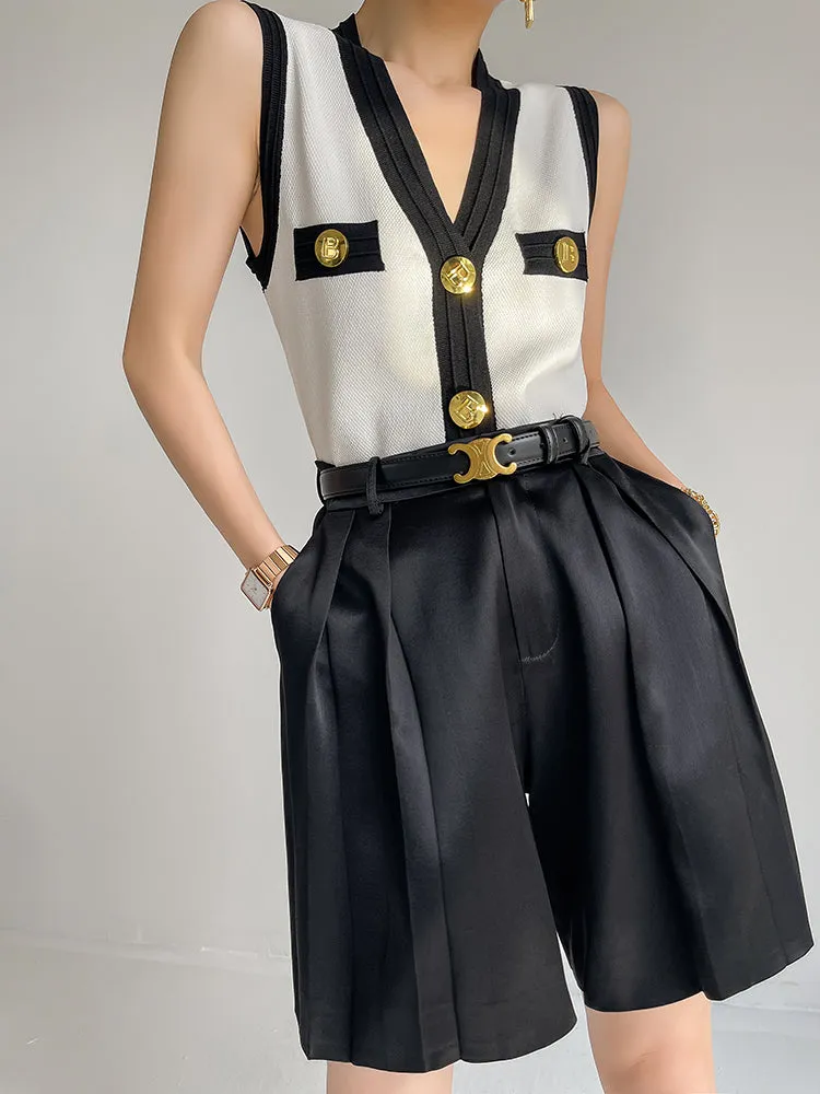Huanzi V-neck knitted summer sleeveless outer top - lkop