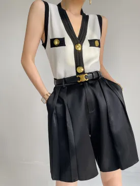 Huanzi V-neck knitted summer sleeveless outer top - lkop
