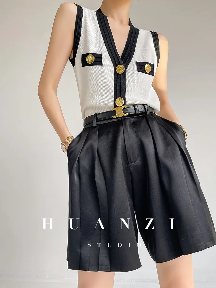 Huanzi V-neck knitted summer sleeveless outer top - lkop