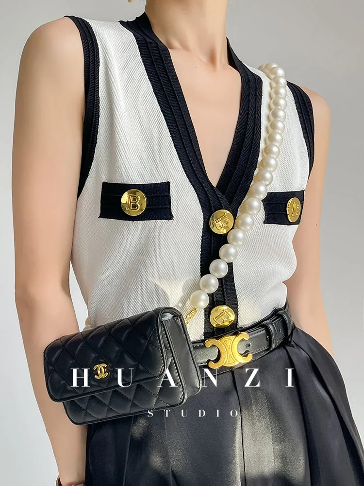 Huanzi V-neck knitted summer sleeveless outer top - lkop