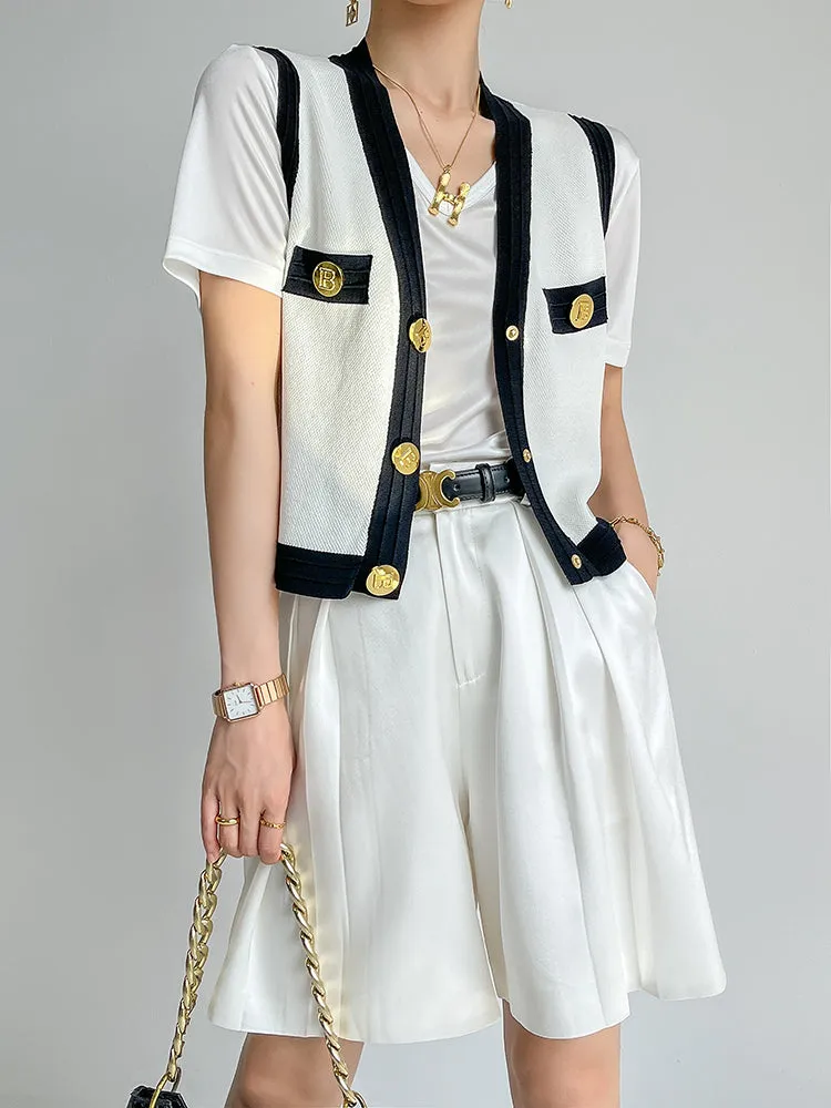 Huanzi V-neck knitted summer sleeveless outer top - lkop