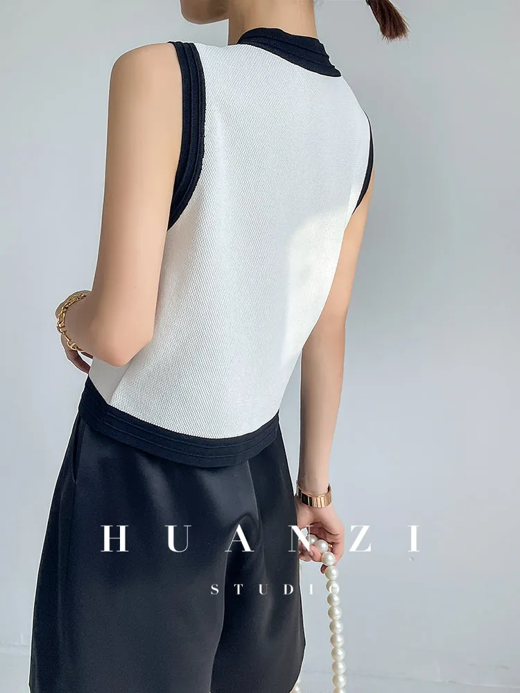 Huanzi V-neck knitted summer sleeveless outer top - lkop
