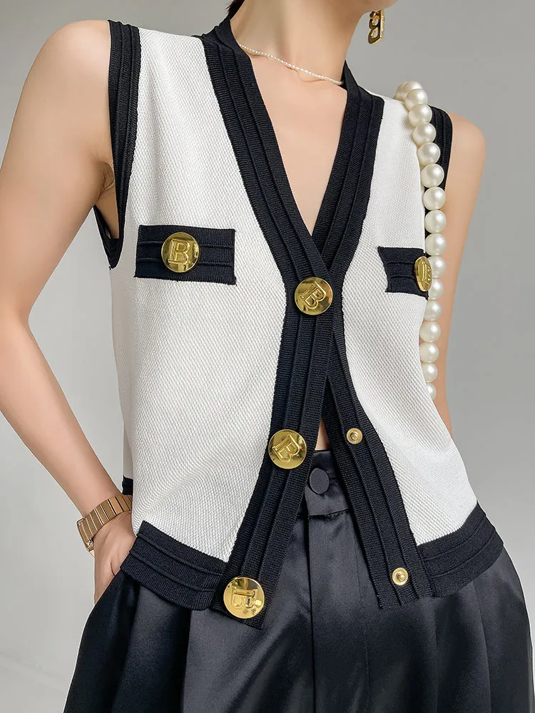 Huanzi V-neck knitted summer sleeveless outer top - lkop