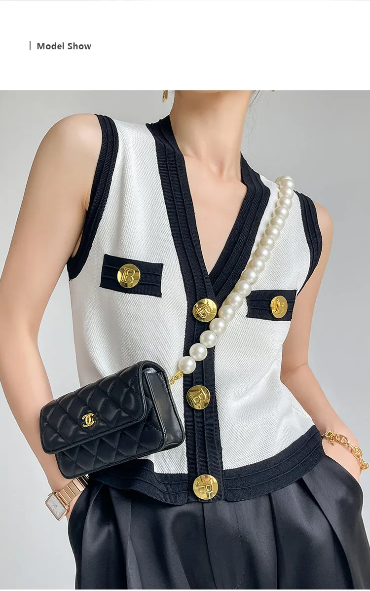 Huanzi V-neck knitted summer sleeveless outer top - lkop