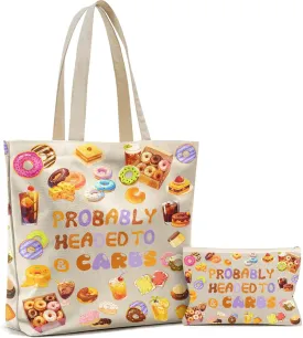 IDonutI Gifts For Women, Canvas Tote Bag for IDonutI, Friends, Canvas Tote Bag with Makeup Bag for Travel, Work