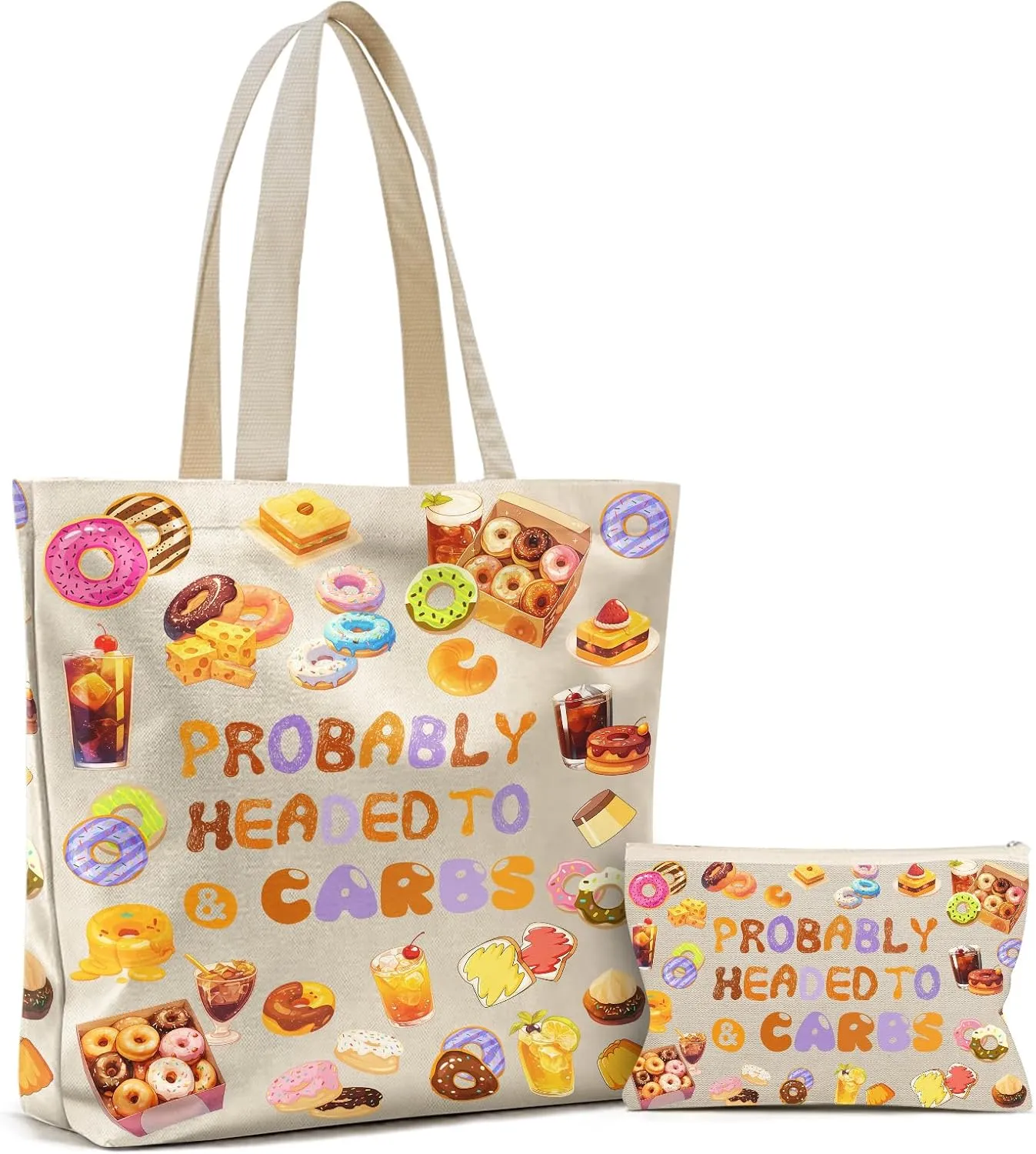 IDonutI Gifts For Women, Canvas Tote Bag for IDonutI, Friends, Canvas Tote Bag with Makeup Bag for Travel, Work