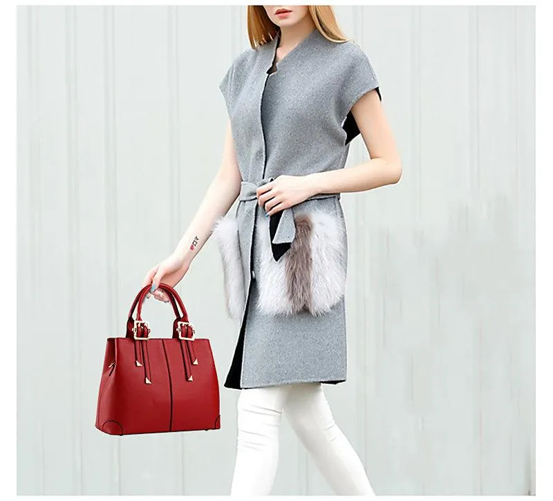 Kattee Style Genuine Leather Tote Bag Navyblue