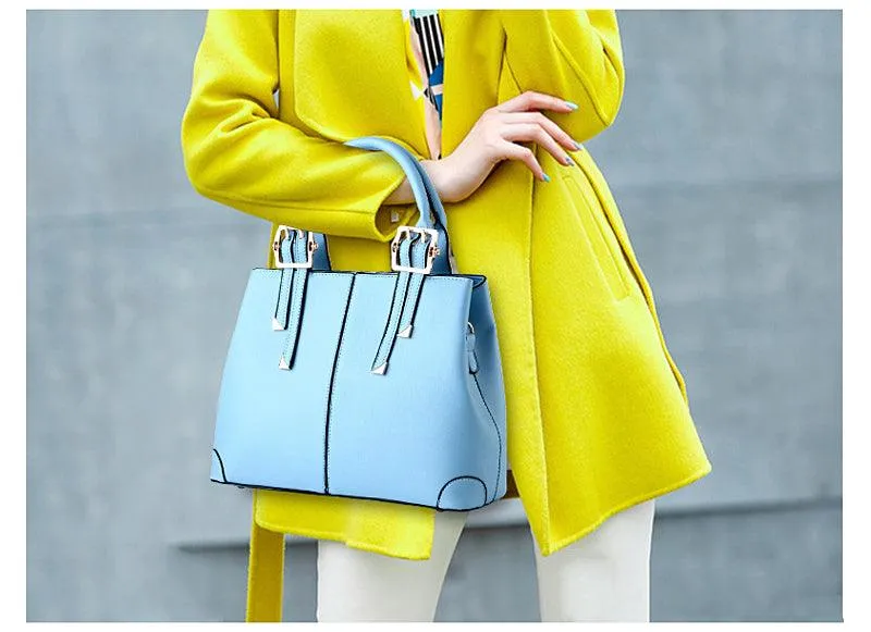 Kattee Style Genuine Leather Tote Bag Navyblue