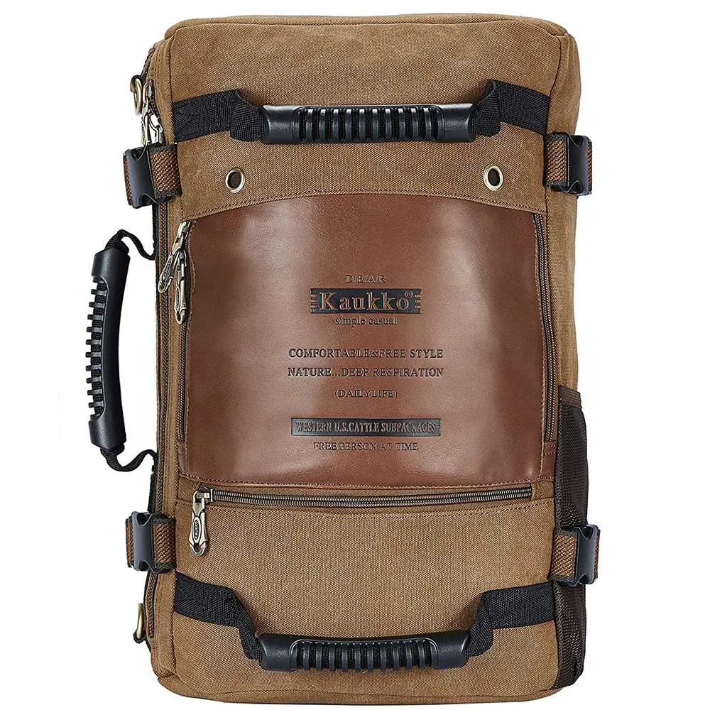 KAUKKO Outdoor Travel Men Backpack, Hiking Camping Canvas Rucksack