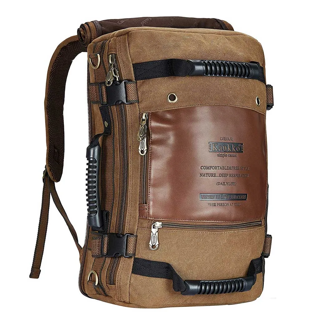 KAUKKO Outdoor Travel Men Backpack, Hiking Camping Canvas Rucksack