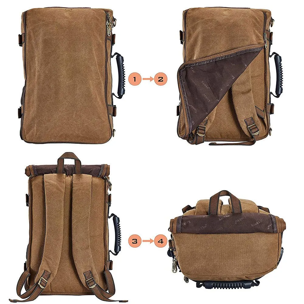 KAUKKO Outdoor Travel Men Backpack, Hiking Camping Canvas Rucksack