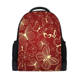 Kuizee Classic Backpack Schoolbag Adjustable Padded Shoulder Straps Daypack Red Stylized Butterflies Vintage Casual Bags Durable College Daily 16Inch