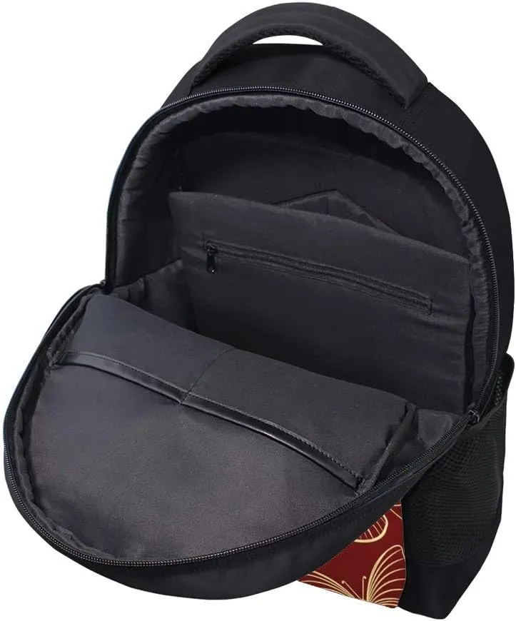 Kuizee Classic Backpack Schoolbag Adjustable Padded Shoulder Straps Daypack Red Stylized Butterflies Vintage Casual Bags Durable College Daily 16Inch