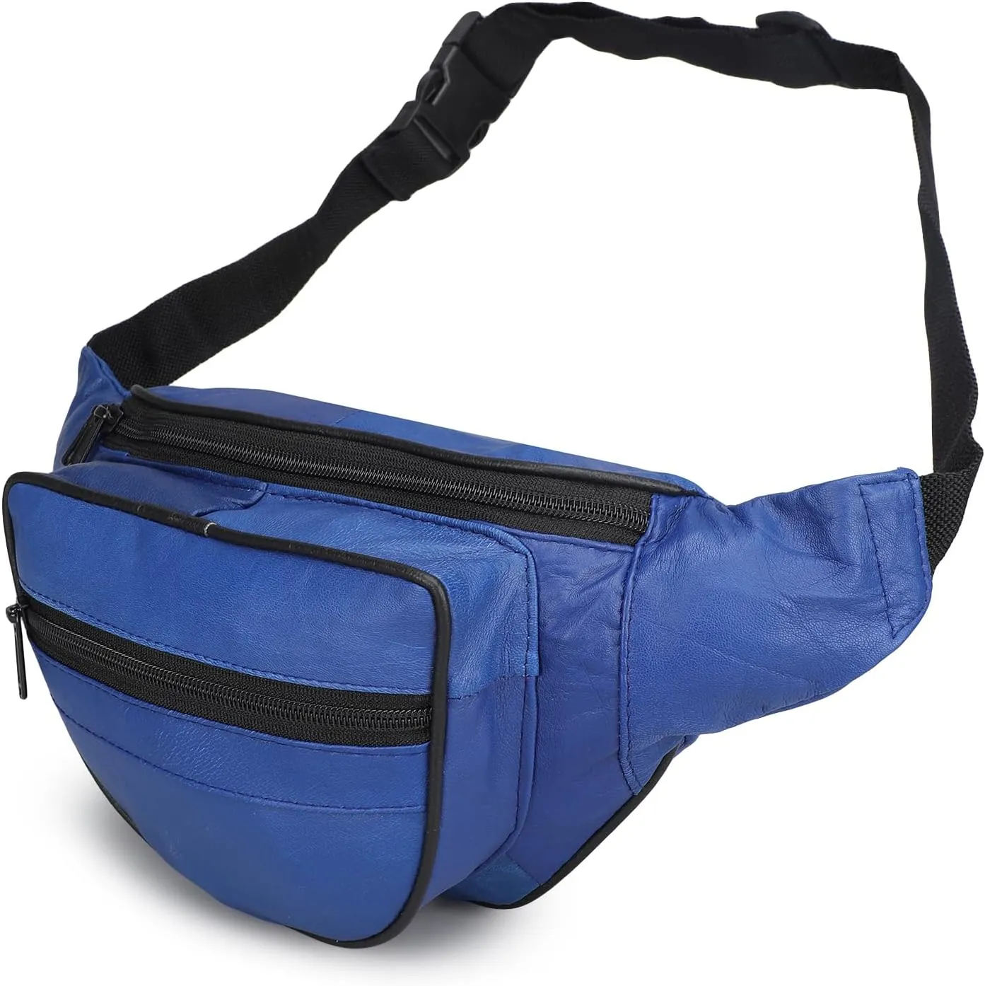 Leatherboss Genuine Leather Designer Travel Fanny Pack Holder Bag with Waist Belt, Blue