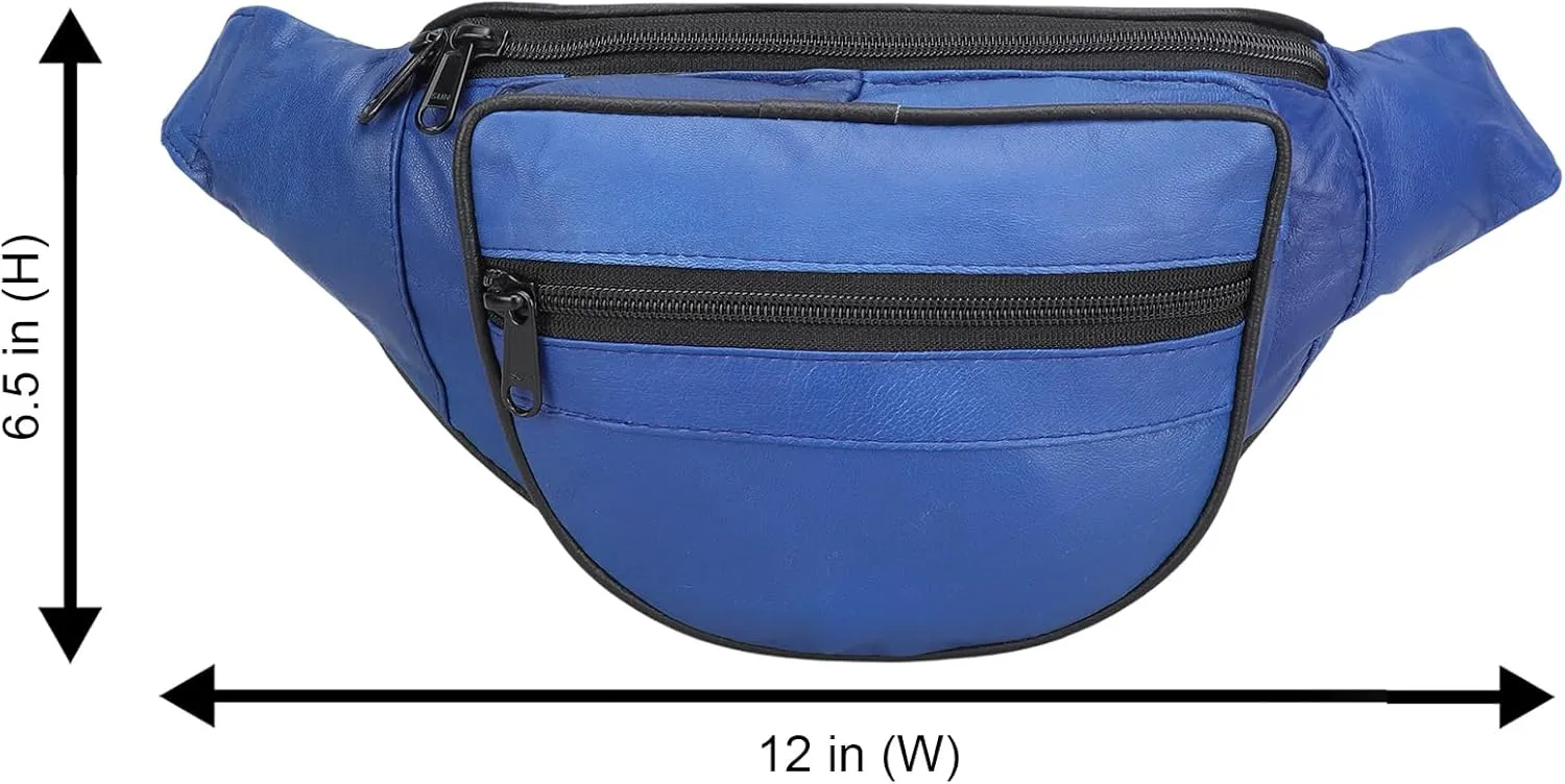 Leatherboss Genuine Leather Designer Travel Fanny Pack Holder Bag with Waist Belt, Blue