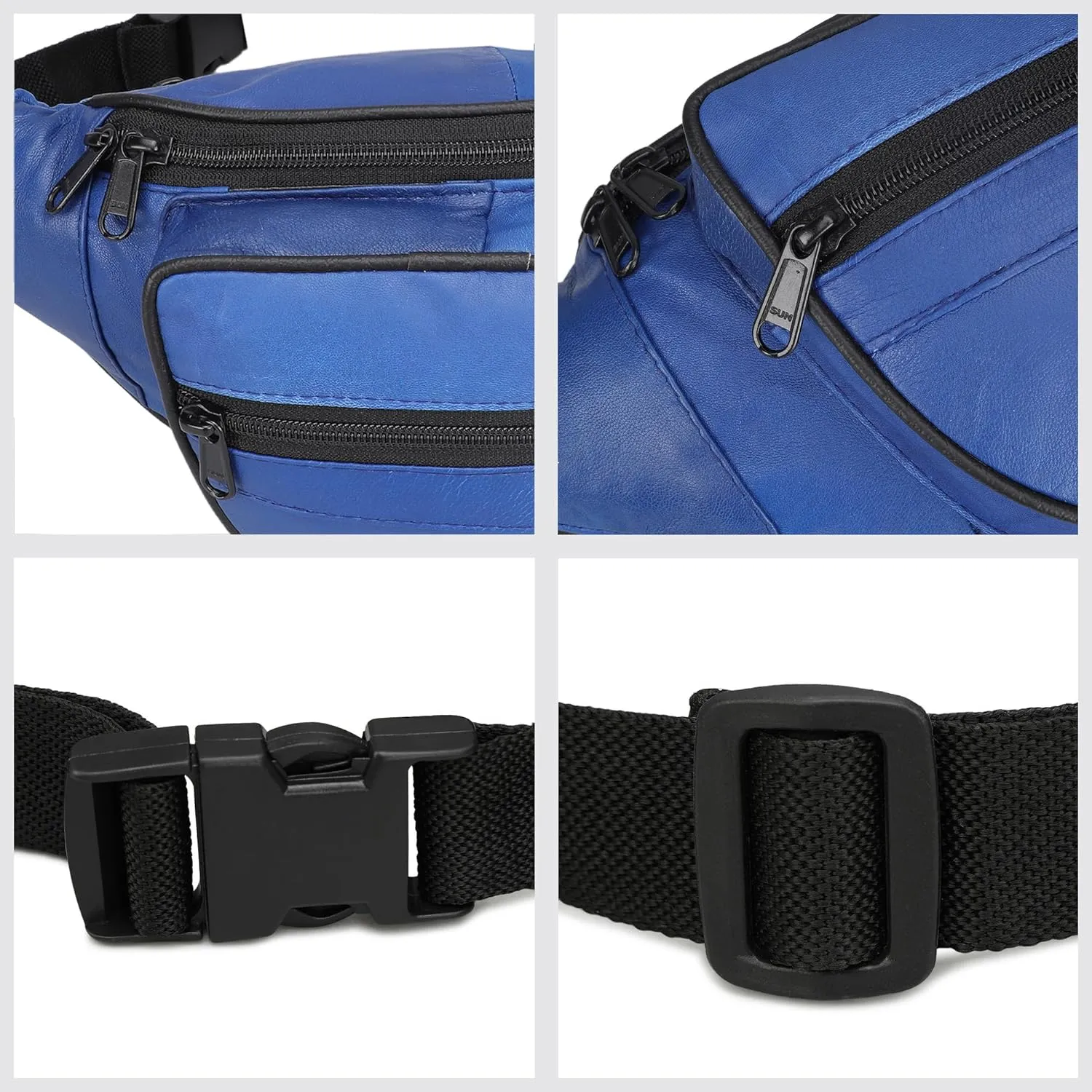 Leatherboss Genuine Leather Designer Travel Fanny Pack Holder Bag with Waist Belt, Blue