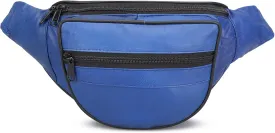 Leatherboss Genuine Leather Designer Travel Fanny Pack Holder Bag with Waist Belt, Blue